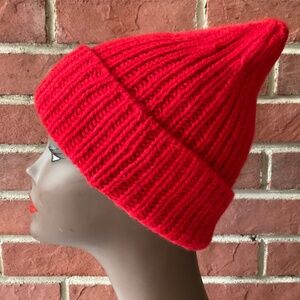 Y2K Banana Republic Red Cashmere Knit Ribbed Cuffed Slouchy Beanie O/S NWOT